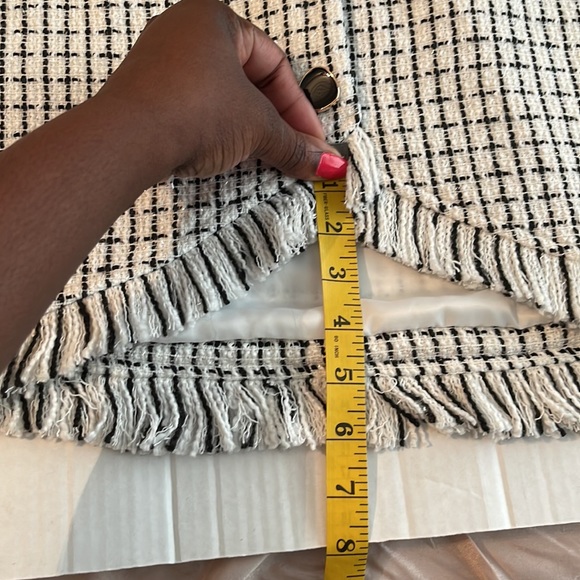 ♻️Shein Curve Black White Silver Houndstooth Frayed Fringe Midi Skirt Black 1XL - Picture 16 of 17